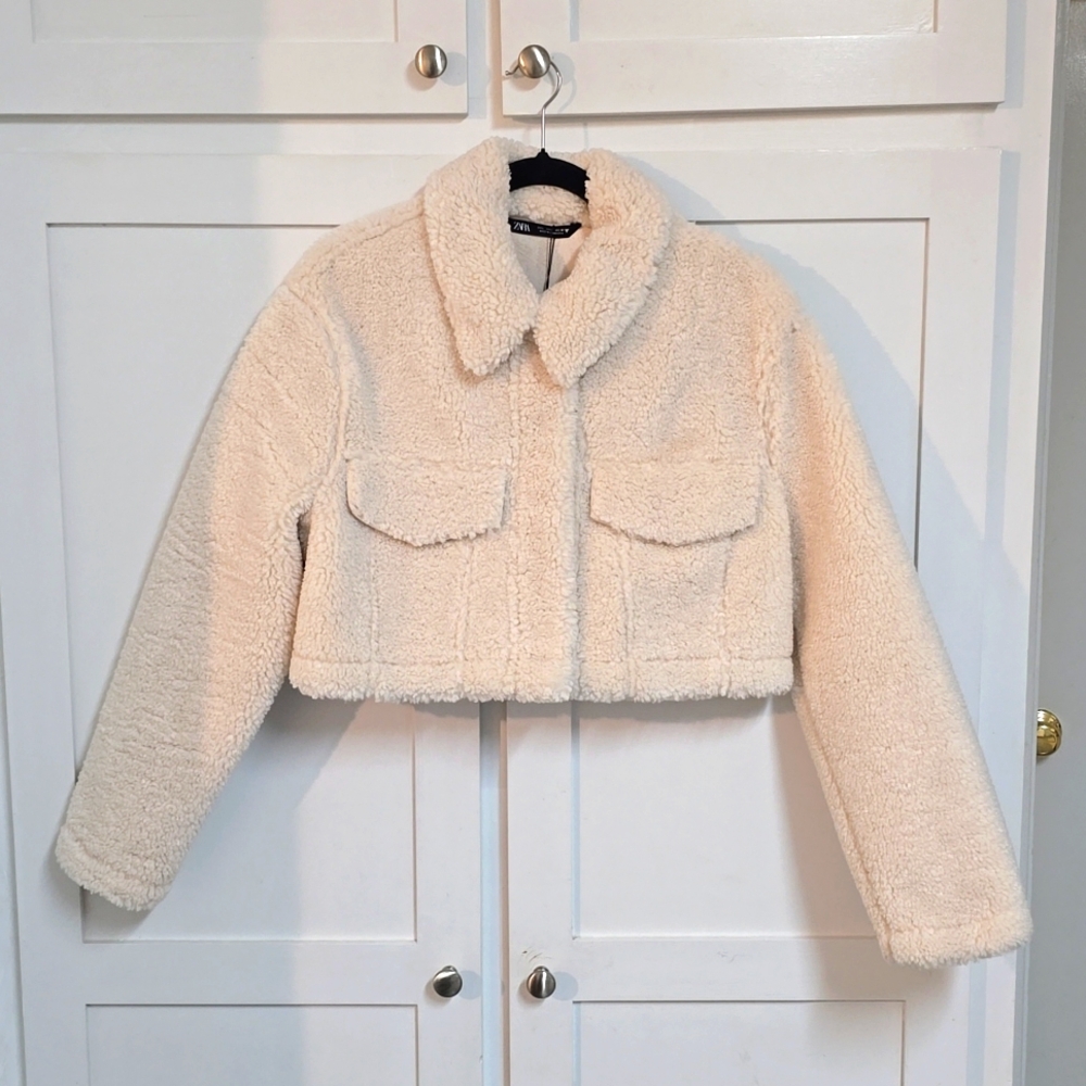 Cropped faux shearling jacket